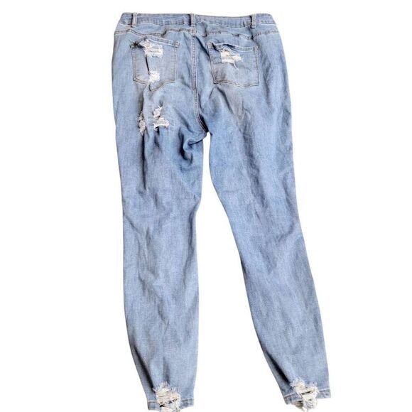 Forever 21 Distressed Faded Blue Denim Ripped Torn Up High Rise Skinny Jeans - Picture 5 of 10